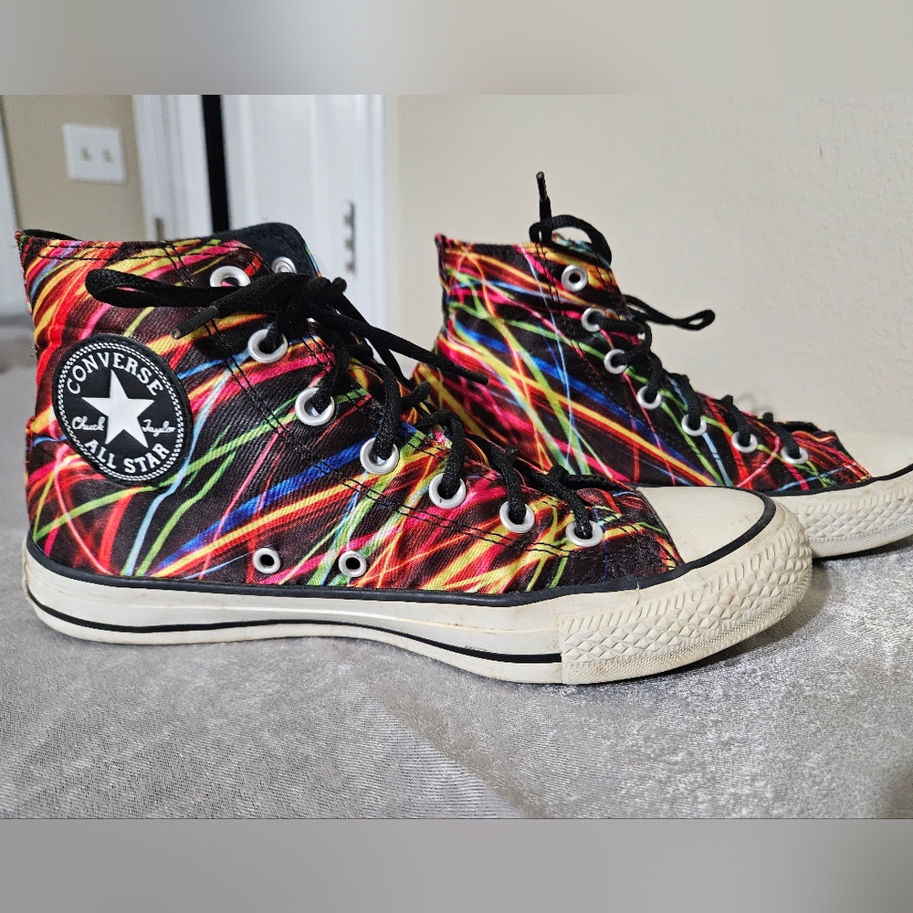 Converse All Star High Top Sneakers - Black Multi-Color Neon Stripe